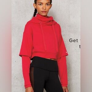 Alo Red Eternal Cropped Hoodie Size S